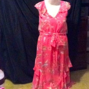 Peach print mid length dress